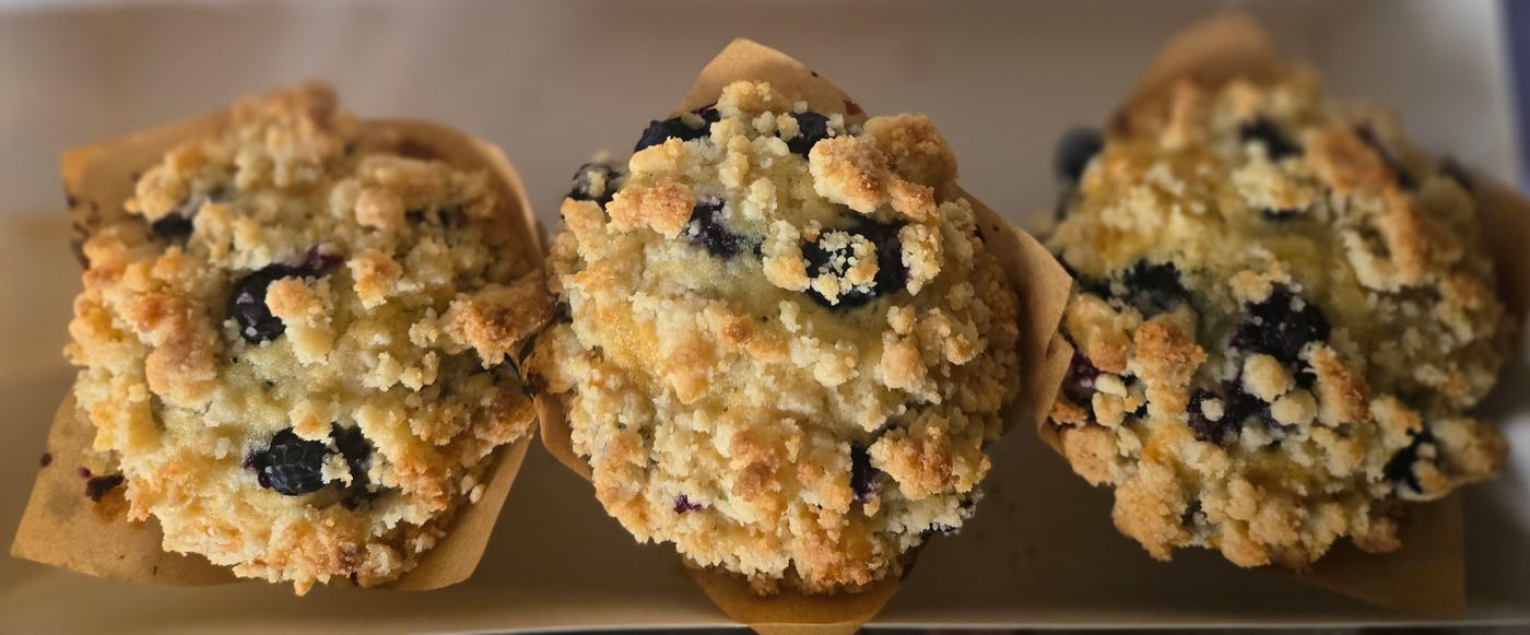 Blueberry muffins with a golden streusel topping